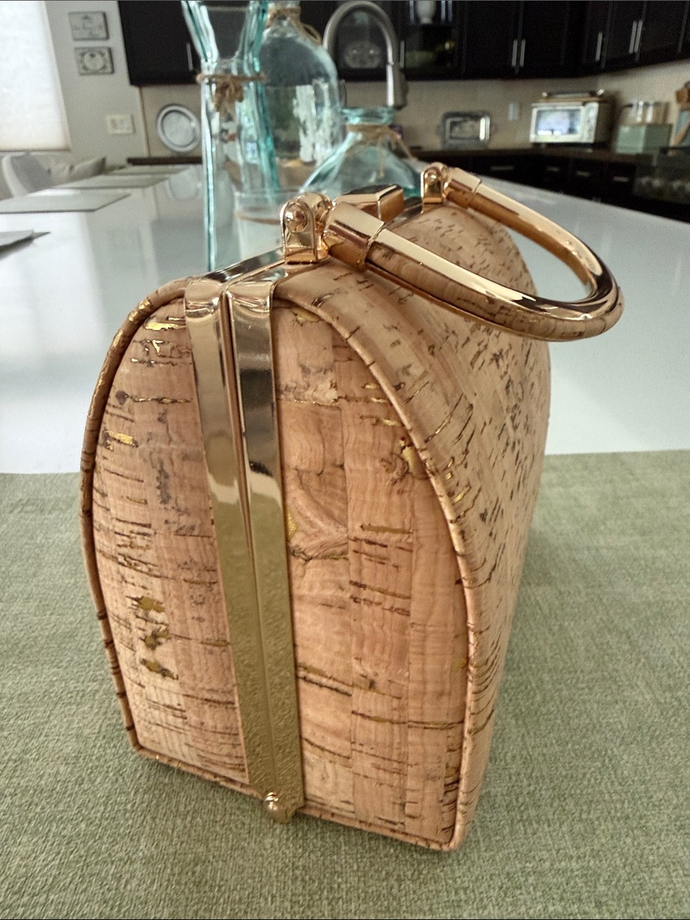 Natural Cork Hard Framed Mini Handbag with Gold Detail NEW - Picture 3 of 11